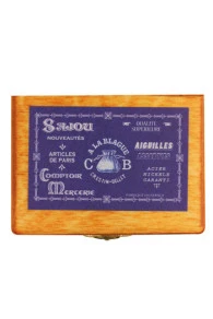 Boîte Bois Miniature Aiguilles Assorties Bleu