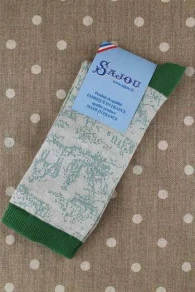 Chaussettes Toile De Jouy écru Vert 35/37 5 Chaussettes Toile De Jouy écru Vert 35/37 – Image 5
