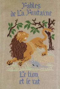 Fils Broderie Point De Croix Le Lion Et Le Rat