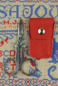 Paire De Ciseaux Broderie Pliante étui Rouge