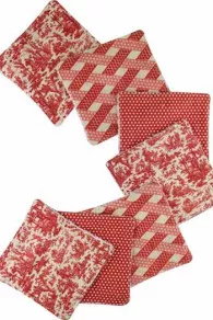 Sept Lingettes Lavables Toile De Jouy Rouge