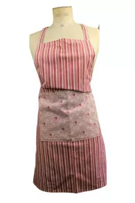 Tablier De Cuisine Tissu Rayures Bordeaux