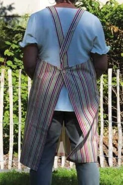 Tablier Japonais Tissu Rayures Rose Et Vert -Maison Sajou tablier japonais tissu rayures rose et vert 2