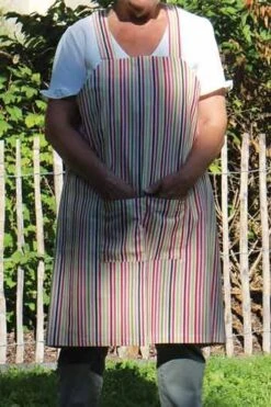 Tablier Japonais Tissu Rayures Rose Et Vert