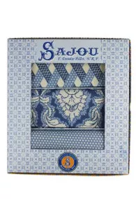 Tissus Coton Damas Bleu 3 Coupons Boîte Cadeau