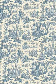 Toile De Jouy Bleu Ciel Au Mètre Motif Miniature